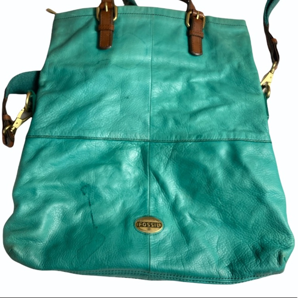 Fossil Teal Large Foldover Zipper Bag - image 3